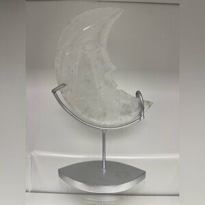 Brand New Clear Quartz Crystal Moon Sculpture